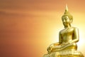 Magha Asanha Visakha Puja Day , Silhouette Buddha on golden sunset background Royalty Free Stock Photo