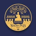 Magha puja day banner with The Lord Buddha Preach monks in circle sign vector design Royalty Free Stock Photo