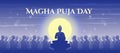 Magha puja day - The Lord Buddha giving and Preach 1250 monks in full moon night with purple blue tone vector design Royalty Free Stock Photo