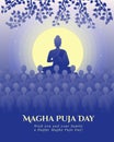 Magha puja day - The Lord Buddha giving and Preach 1250 monks in full moon night with purple blue tone vector design