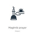 Maghrib prayer icon vector. Trendy flat maghrib prayer icon from religion collection isolated on white background. Vector