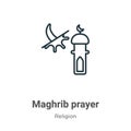 Maghrib prayer outline vector icon. Thin line black maghrib prayer icon, flat vector simple element illustration from editable