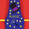 Magicianâs top hat and magic wand with stars, magic show concept Royalty Free Stock Photo