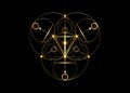 Magic Alchemy symbols, Sacred Geometry. Mandala religion, philosophy, spirituality, occultism concept. Golden triangle with lines Royalty Free Stock Photo