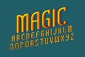 Magic alphabet of yellow red gradient 3d letters. 3d display font. Isolated english alphabet