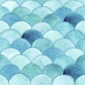 Magic aquamarine Watercolor Mermaid scales, imitation fish scales background. Royalty Free Stock Photo