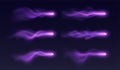 Magic arrows effect, purple light trails with colorful haze, realistic witch spell blast in motion. Royalty Free Stock Photo