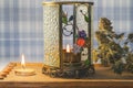 Magic,background for meditation with a burning candle, dry herbs and aroma lamp, Royalty Free Stock Photo