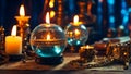 Magic ball, candles background witchcraft spiritual mystery mysticism magic esoteric