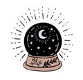 Magic ball for divination and foresight, magical boho tattoo design for witch, witchcraft for Halloween, astrology. Vector simple