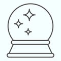 Magic ball thin line icon. Fortune teller round crystal with shiny stars. Halloween vector design concept, outline style