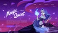 Magic banner with mystic girl in night forest