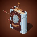 Magic battle book. Cartoon style. Game design concept. Old tome with antique weapons. Royalty Free Stock Photo