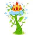 Jack and the beanstalk. Magic beanstalk and castle. Vector illustration