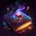 magic black magical book, a burning candle is placed on a spell book image generative ai Royalty Free Stock Photo