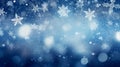 Magic blue background with blinking stars and falling snowflakes. Blurred bokeh of Christmas lights. Royalty Free Stock Photo