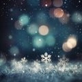 Magic blue holiday abstract glitter background with falling snowflakes. Blurred bokeh of Christmas lights. generative ai Royalty Free Stock Photo