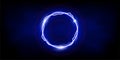Magic blue ring of thunder storm blue lightnings. Magic and bright light effects electric circle. Round plasma frame Royalty Free Stock Photo