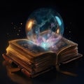 Magic book and crystal ball. AI generative Royalty Free Stock Photo