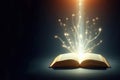 Magic book on a dark background. Space for text. Royalty Free Stock Photo