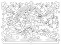 Magic book of fairy tales with fairy tale characters. Coloring book page. Animals cartoon. Coloring page outline of Royalty Free Stock Photo