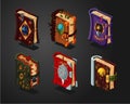 Magic book icons set on isolated background. Fantasy cartoon covers. Game design concept. Royalty Free Stock Photo