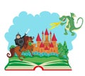 Magic book - Knight fighting dragon Royalty Free Stock Photo