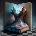 Generative AI: magic book with a landscape Royalty Free Stock Photo