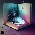 Generative AI: magic book with a landscape Royalty Free Stock Photo