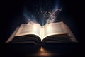 Magic Book With Open Pages And Abstract Lights Shini. Ai generative Royalty Free Stock Photo