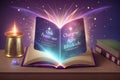 Magic Book With Open Pages And Abstract Lights Shining In Darkness - Literature And Fairytale Concept generative ai Royalty Free Stock Photo