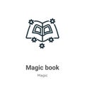 Magic book outline vector icon. Thin line black magic book icon, flat vector simple element illustration from editable magic Royalty Free Stock Photo