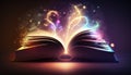 Magic book reading for study new skills development of imagination, opened magic book on table Royalty Free Stock Photo