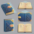 Magic book with spells in different positions. Royalty Free Stock Photo