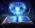 magic book of spells with signs in blue.