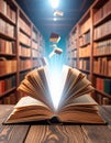 Magic Book Unleashes Knowledge in a Vast Library Royalty Free Stock Photo