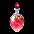 Magic bottle with potion. Red liquid glass vial, witch love elixir, magical wizard aphrodisiac beverage. Alchemy Royalty Free Stock Photo