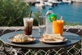 Magic breakfast during a sea vacation. Royalty Free Stock Photo