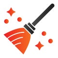 Magic broom flat icon. Wizard and witch flying besom for household. Halloween party vector design concept, gradient