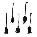 Magic broom set. Witch flying broomstick for witches