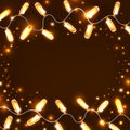 Magic brown Christmas background with neon burning garland and s