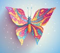 Magic butterfly with colorful wings and bright flares, fantasy illustration of flying moth insect in vector Royalty Free Stock Photo