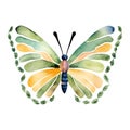 Magic butterfly green color, watercolor vector isolated on white