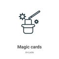 Magic cards outline vector icon. Thin line black magic cards icon, flat vector simple element illustration from editable Royalty Free Stock Photo