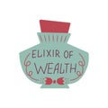 Magic cartoon bottle of wealth elixir. Vector illustrations of magic wealth liquid