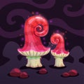 Magic cartoon mushroom. Fantasy alien night plant