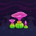 Magic cartoon night mushroom. Alien nature assets.