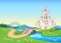 Fairytale background with beautiful princess pink castle Royalty Free Stock Photo