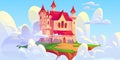 Magic castle floating on ground platform in sky Royalty Free Stock Photo