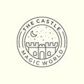 magic castle with line and emblem style logo icon template design. fantasy, world, star, moon vector illustration Royalty Free Stock Photo